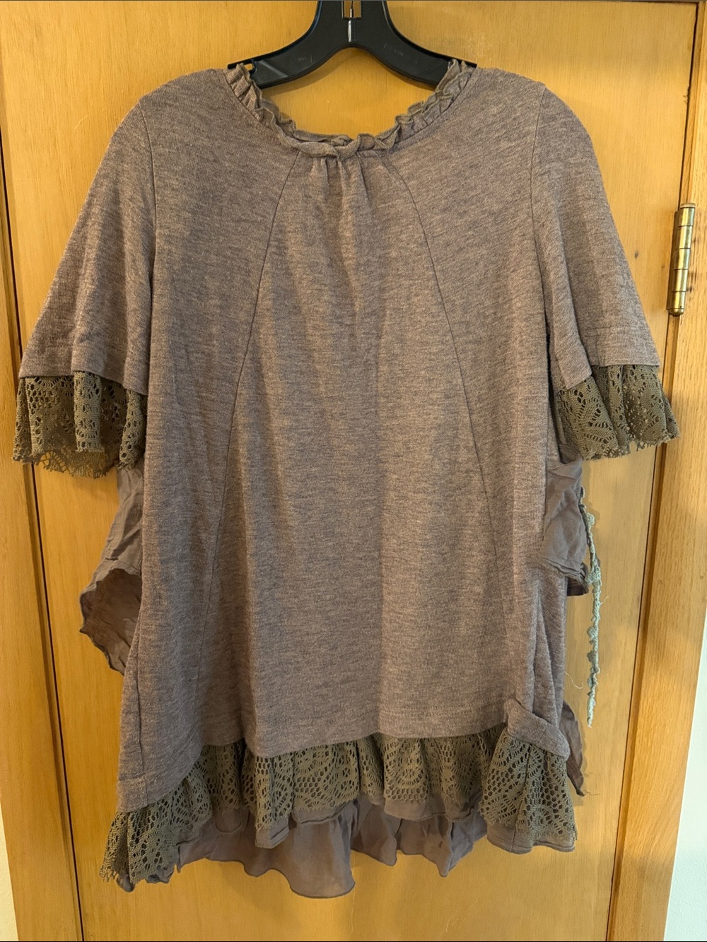 Pretty Angel Women’s Linen Layered Lace Top Whimsigoth Taupe Brown Size Small - Picture 9 of 9